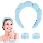 product_image_name-Generic-طوق رأس وأساور غسل من الألياف الدقيقة، ربطات شعر، شريط ساونا منتفخ، شريط ساونا فقاعي لغسل الوجه، المكياج، الاستحمام، العناية بالبشرة، السبا، الموضة، 3 قطع - أزرق-1