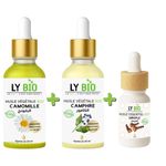 LY BIO PACK HUILE CAMOMILLE 50ML - PIPETTE + HUILE CAMPHREE 50ML - PIPETTE + HUILE ESSENTIEL GIROFLE 10ML