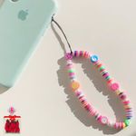 Sangles Phone Strap Pink & colorful perle & heishi + Sticker Choose
