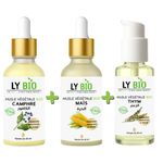 LY BIO PACK HUILE CAMPHREE 50ML - PIPETTE + HUILE MAIS 50ML - PIPETTE + HUILE THYM 50ML - POMPE