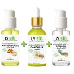 LY BIO PACK HUILE AMANDE DOUCE 50ml - POMPE + HUILE CAMOMILLE 50ML - PIPETTE + HUILE ROMARIN 50ml - POMPE