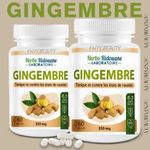 Herbo Ridouane PACK DOUBLE 2 Bouteilles COMPLÉMENT ALIMENTAIRE À BASE DE GINGEMBRE Supplément à base de plantes Capsules de Gingembre, Extrait de Gingembre 120 GÉLULES 300 mg.