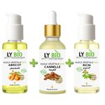 LY BIO PACK HUILE ABRICOT 50ML - POMPE + HUILE CANNELLE 50ML - PIPETTE + HUILE RICIN 50ml - POMPE