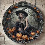 Plaque Ronde en Bois à Impression Plate 2D, Thème Sorcière, Adaptée pour Décoration de Bar Cuisine Café Bureau Maison, Cadeau de Fête, 20.32x20.32 cm