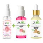 LY BIO حزمة LYBIO ماء الورد 100 مل + زيت الورد 50 مل - مضخة + زيت السمسم 50 مل - قطارة