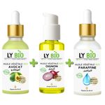 LY BIO PACK HUILE AVOCAT 50ml - PIPETTE + HUILE OIGNON 50ML - POMPE + HUILE PARAFFINE 50ML - PIPETTE
