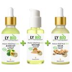 LY BIO PACK HUILE AVOCAT 50ml - PIPETTE + HUILE SESAME 50ml - POMPE + HUILE SOJA 50ML - PIPETTE