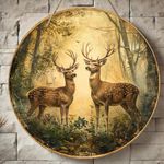 1 pièce, panneau rond en bois rustique avec motif cerf, art mural imprimé 2D, 20.32x20.32 cm, décoration universelle pour les fêtes à la maison, salon, bureau, bar, cuisine, café, décoration de fête, pas besoin d'électricité ou de batterie