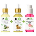 LY BIO PACK HUILE CAMPHREE 50ML - PIPETTE + HUILE FENUGREC 50ML - PIPETTE + HUILE ROSE 50ml - POMPE