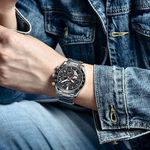 product_image_name-Generic-BENYAR BY-5169 ساعة كلاسيكية للرجال باللونين الفضي والأسود مع كرونوغراف وسوار من الفولاذ المقاوم للصدأ-4