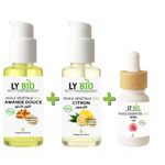 LY BIO PACK HUILE AMANDE DOUCE 50ml - POMPE + HUILE CITRON 50ML - POMPE + HUILE ESSENTIEL ROSE 10ML