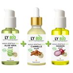 LY BIO PACK HUILE ALOE VERA 50ml - POMPE + HUILE CANNELLE 50ML - PIPETTE + HUILE OIGNON 50ML - POMPE