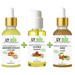 LY BIO PACK HUILE AMANDE DOUCE 50ML - PIPETTE + HUILE JOJOBA 50ML - POMPE + HUILE SIDR 50ML - PIPETTE