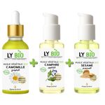 LY BIO PACK HUILE CAMOMILLE 50ML - PIPETTE + HUILE CAMPHREE 50ML - POMPE + HUILE SESAME 50ml - POMPE