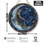 Plaque Décorative Ronde en Bois à Imprimé Plat 2D, Thème Déesse de la Lune, Convient pour Bar, Cuisine, Café, Maison, Salon, Bureau, Décoration de Fête, Cadeau Festif, 20.32x20.32cm