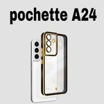 Cover Coque Pochette pour Samsung A24 Clear Qualité supérieure Gold/noir