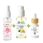 LY BIO حزمة LYBIO ماء الورد 100 مل + زيت الليمون 50 مل - مضخة + زيت اللافندر العطري 10 مل