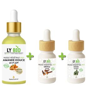 LY BIO PACK HUILE AMANDE DOUCE 50ML - PIPETTE + HUILE ESSENTIEL GIROFLE 10ML + HUILE ESSENTIEL SAUGE 10ML