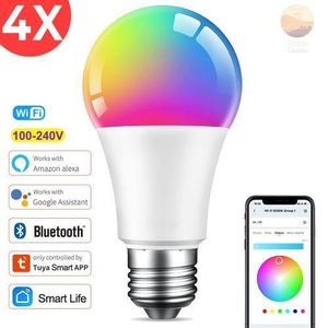 مجموعة من 4 مصابيح ذكية، مصباح ذكي متوافق مع أليكسا وجوجل هوم، واي فاي