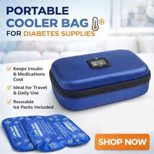 Glacière Médicale Isotherme 48H avec Thermomètre °C – Sac Réfrigéré de Voyage TSA Approved avec 4 Pains de Glace – Organisateur Médicaments Diabétique