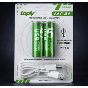 Piles AA Rechargeables USB Type-C - AA/1.5 Volt 2200 MWH Batteries rechargeables au lithium Batterie rechargeable,2 pc