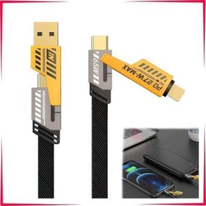 Câbles de charge rapide 4 en 1, 65W, transfert de données, Câble Multi USB, Câble de Chargement Nylon avec Type C Lightning pour iPhone Samsung MacBook