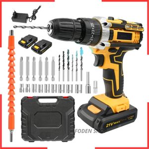 مثقاب براغي مطرقي 21V لاسلكي مع 2 بطارية قابلة للشحن، مفك براغي لاسلكي متعدد الوظائف، مثقاب براغي كهربائي، أداة أساسية لجميع أعمالك
