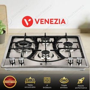 Venezia Table de Cuisson Gaz 4 Feux 60 cm, GPL Butane, Inox, HAL-46013M