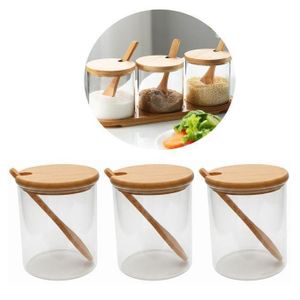 Lot de 3 Pots à Épices en Verre avec Couvercle et Cuillère en Bambou – Bocaux de Cuisine Élégants et Pratiques
