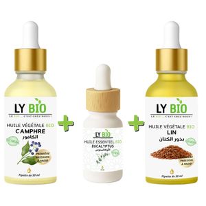 LY BIO PACK HUILE CAMPHREE 50ML - PIPETTE + HUILE ESSENTIEL EUCALYPTUS 10ML + HUILE LIN 50ML - PIPETTE