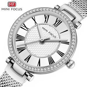 MINI FOCUS Montre Femme Élégante Mode Casual Bracelet Acier Cristal Montre Quartz Étanche