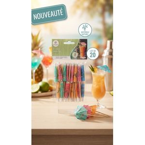 Bambo Pack de 20 Piques Cocktail Parapluies en Bambou - Prisma Home (100 mm)