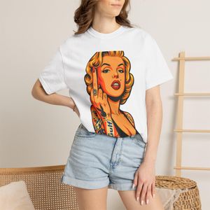T-Shirt Graphic Unisex "Pop Art Marilyn Tattoo (Blanc)" - Coton Doux