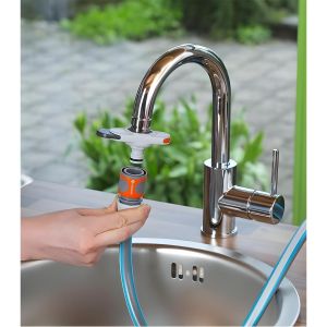 Gardena Adaptateur pour Robinet - Connexion Rapide - Raccordement Tuyau d'Arrosage - Gris/Orange