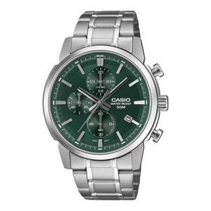 Casio Chronographe au fond vert - Affichage dateur - Etanche 50m - Acier inoxydable - MTP-E510D-3AV