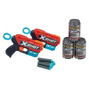 Pistolet Double KickBack X-SHOT ZURU - Pack Duo 2 Blasters avec Effet Recul - Set de Bataille Complet avec 8 Fléchettes et 6 Cibles Canettes - Action de Tir Réaliste avec Mouvement de Culasse - Jeu de Précision et Réflexe - Cadeau Ultime Action 
