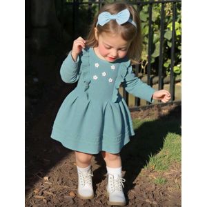 Robe pull tricotée pour bébé fille à fleurs 3D, dos ouvert, manches longues