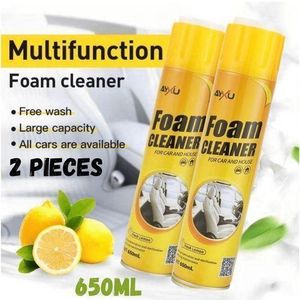 Pack 2 Sprays Nettoyants Intérieur Auto 650ML – Mousse Active Décrassante pour Sièges, Tableau de Bord, Plastiques et Moquettes