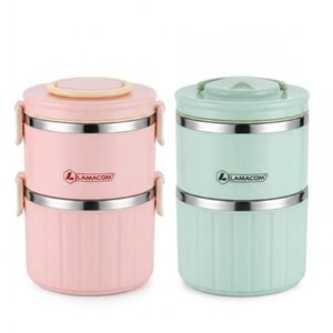 Lunch Box Isotherme 2 Niveaux en Inox 18/10 – Boîte Repas Hermétique avec Poignée – 1800 ML