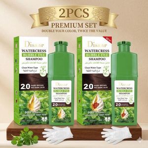 Disaar 2 pcs Shampoing Colorant Châtain Foncé 420ml – Coloration Rapide 10 Min Sans Ammoniaque