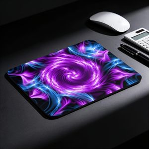 tapis de souris sans verrouillage Edge 2D avec impression numérique, violet et bleu, effet de lumière fluorescente lumineuse, art fractal spiralé, art abstrait, tapis de souris pour ordinateur de bureau de science-fiction