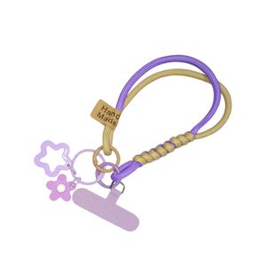 CORDON DE TÉLÉPHONE PORTABLE TRESSÉ AVEC PENDENTIF FLEUR & ÉTOILE – ANTI-PERTE, ANTI-CHOC, COURT, STYLE ÉLÉGANT VIOLET