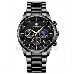 Montre Homme POEDAGAR Noire Chic - Bracelet Métal + Coffret Cadeau Idéal