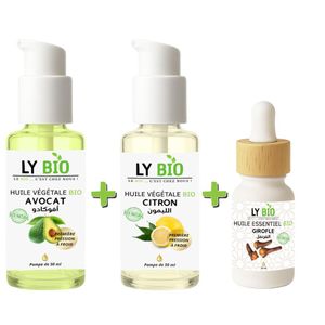 LY BIO PACK HUILE AVOCAT 50ml - POMPE + HUILE CITRON 50ML - POMPE + HUILE ESSENTIEL GIROFLE 10ML
