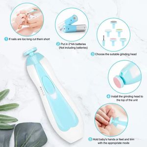 Coupe Ongle Électrique Bébé 6 en 1, Lime à Ongles Sécurisée avec LED, Kit Manucure Nouveau Né, Silencieux, 4 Vitesses, bleu 