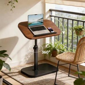 Table d’Appoint Réglable en Hauteur avec Plateau Rotatif 360° – Table d’Ordinateur Portable Multifonctionnelle – Bureau Mobile pour Lit, Canapé, Salon et Chambre