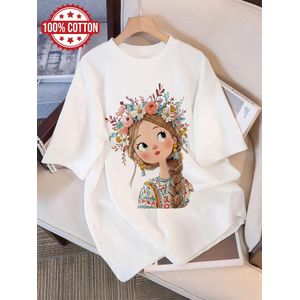 T-shirt à Imprimé Graphique, Haut Décontracté à Manches Courtes et Col Ras du Cou pour l'Été et le Printemps, Vêtements pour Femme