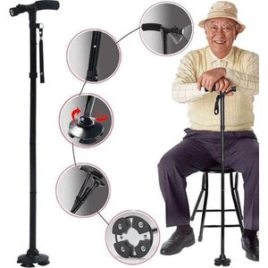 Canne de marche télescopique avec lampe intégrée et base articulée