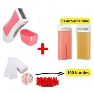 Kit d'épilation à La Cire : Appareil chauffe cire +2 Cartouche tube + 100 bandes