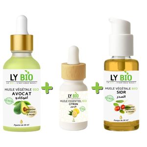 LY BIO PACK HUILE AVOCAT 50ml - PIPETTE + HUILE ESSENTIEL CITRON 10ML + HUILE SIDR 50ML - POMPE